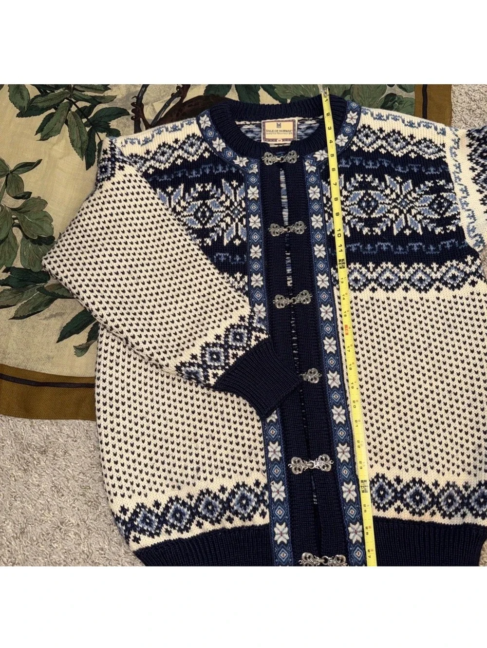 Dale of Norway Wool Nordic Cardigan Sweater Blue Cream Clasps NWOT M
